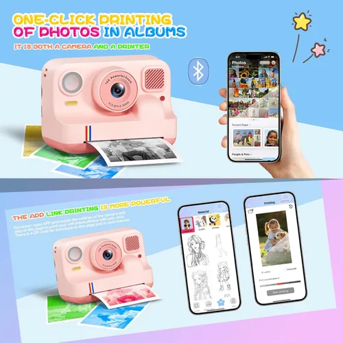 Miniatura 3 de Cámara de impresión instantánea para niños, regalos de cumpleaños de Navidad para niñas y niños de 3 a 15 años, cámara de video digital portátil Rosa