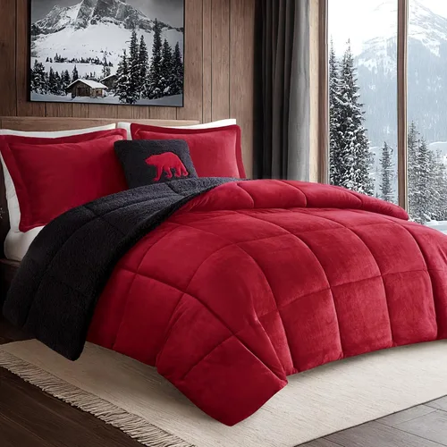 Miniatura 23 de Woolrich - Juego de edredón reversible ultrasuave de felpa a sherpa, alternativa al plumón, ropa de cama cálida de invierno para clima frío