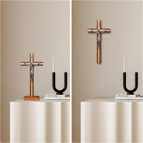 Miniatura 3 de KUXBET Crucifijo de Pie Cruz con Soporte Desmontable de 10.6 Pulgadas Cruz de Madera Católica de Jesucristo para Colgar en la Pared para Decoración