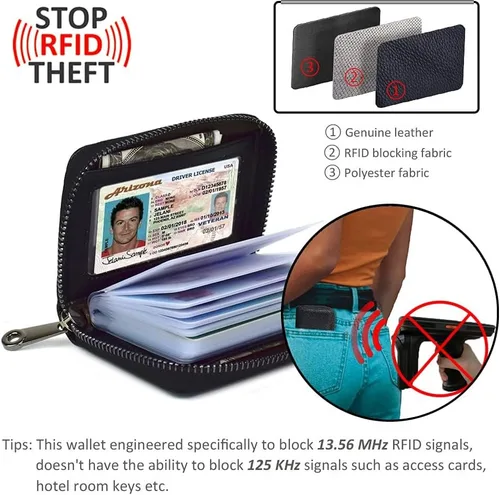 Miniatura 3 de Tarjetero para mujeres y hombres RFID pequeñas carteras para tarjetas de crédito, organizador de dinero, Negro, 20 ranuras, Minimalista