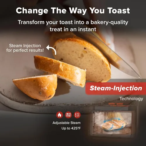 Miniatura 8 de Nuwave Horno de vapor y freidora de aire sin PFAS, cocina de convección todo en uno con control de vapor de precisión, tostadas, freír al aire