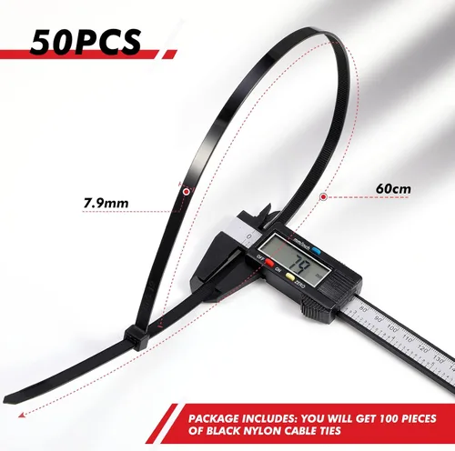 Miniatura 2 de Nuanchu 100 bridas negras de 24 pulgadas, resistentes para vallas de unión en interiores y exteriores, atado de toldos, ramas de cultivo