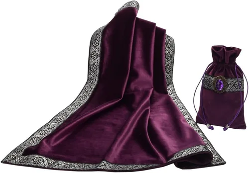 Miniatura 12 de BLESSUME Paño de mesa y bolsa de terciopelo de bruja Altar Tarot Paño cuadrado de adivinación (rosa)