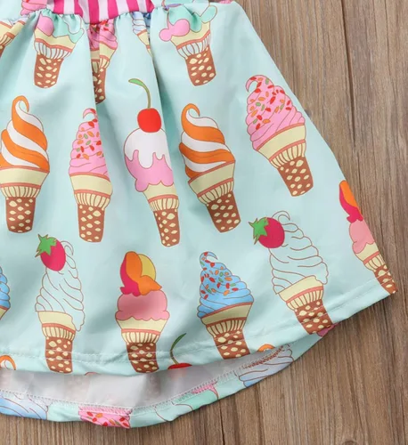 Miniatura 5 de Falda de verano para niñas pequeñas, vestido sin espalda con tirantes y estampado de helado