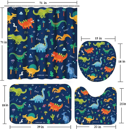 Miniatura 6 de Poedist Juego de 4 cortinas de ducha de baño, juegos de cortinas de baño para niños con alfombras