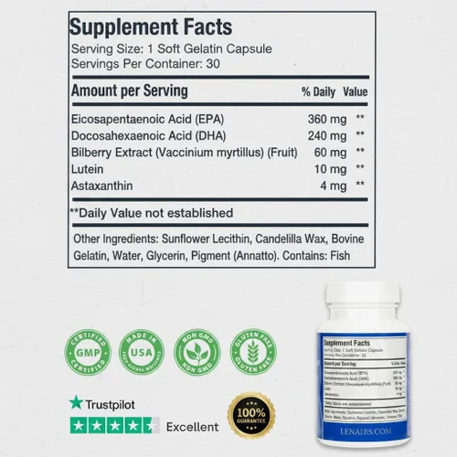 Miniatura 7 de Cápsulas blandas para aliviar los ojos cansados y secos – Omega-3 EPA DHA, luteína, astaxantina y arándano para la comodidad de los ojos y soporte