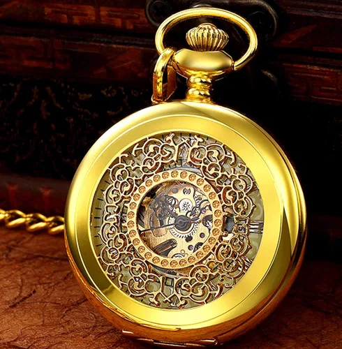 Miniatura 2 de Steampunk - Reloj de bolsillo mecánico con diseño de letras romanas vintage con cadenas para regalos de Navidad