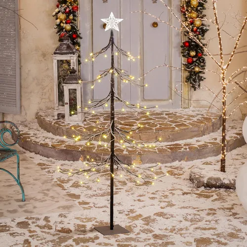 Árbol de nieve iluminado de 4 pies con 112 luces LED para decoración interior y exterior, hogar, patio, Navidad, boda, festival, decoración, blanco