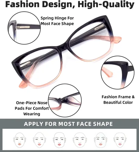 Miniatura 3 de 3-Pack Reading Glasses for Women Style Frame Spring Hinge Clear Lens Readers Glasses