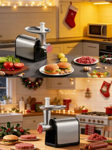 Miniatura 2 de Picadora de carne eléctrica, relleno de salchichas con 3 tubos de salchicha, 2 cuchillas, 3 placas, 3200W máx, picadora de carne de alta resistencia