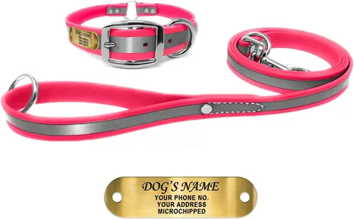 Miniatura 20 de Regal Dog Products Collar de Perro Reflectante Rosa Grande con Placa de Nombre Grabada Personalizada y Anillo Central de Servicio Pesado Collares