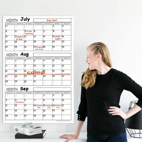 Miniatura 7 de Calendario grande de borrado en seco de 3 meses para pared, 36 x 24 pulgadas, calendario de pizarra blanca de tres meses sin fecha para oficina