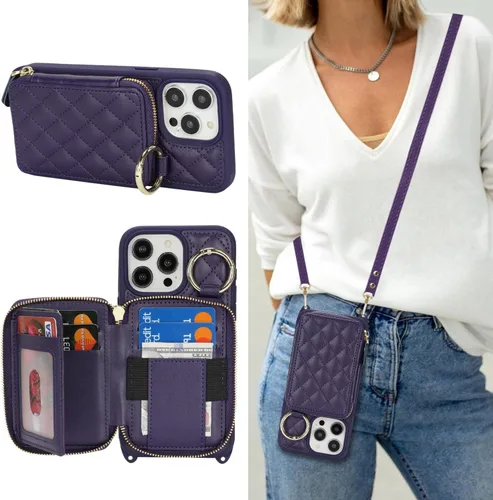 Miniatura 23 de Funda Cartera Bandolera para iPhone 11, Cuero PU Cremallera Bolso Cartera Funda Plegable con Tapa, Funda Folio con Soporte con Ranuras para Tarjetas