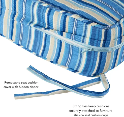 Miniatura 4 de Greendale Home Fashions Juego de 2 cojines de asiento profundo para exteriores, rayas azul acero Rayas azules de acero.