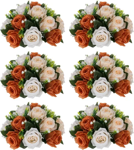 Miniatura 70 de NUPTIO Centros de mesa de flores blancas para mesas: 6 piezas de arreglo de bolas de flores artificiales para fiesta de boda, rosa floral falsa