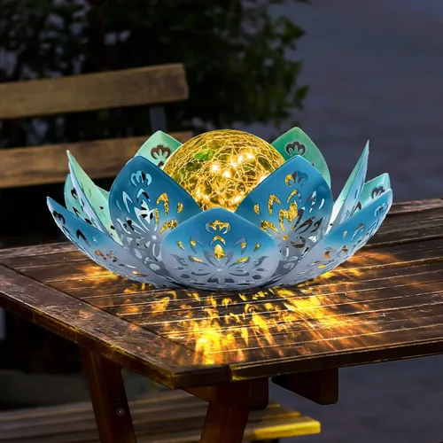 Miniatura 7 de Huaxu Luces solares para jardín al aire libre, decoración de loto de cristal con forma de globo agrietado, decoración de flores LED impermeables