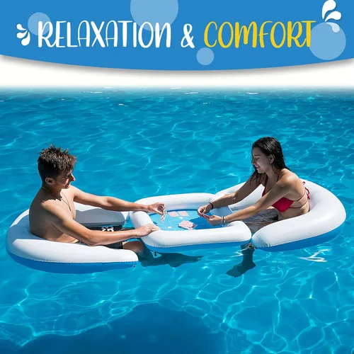Miniatura 7 de ZONETECH Mesa de juego inflable y sillas con cartas de juego impermeables, mesa flotante para piscina para adultos, familia, fiesta, juego