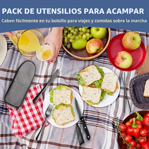 Miniatura 3 de Logcow - Utensilios de viaje con estuche, cubiertos reutilizables, juego de cubiertos de viaje y camping portátil, juego de cubiertos de acero Negro