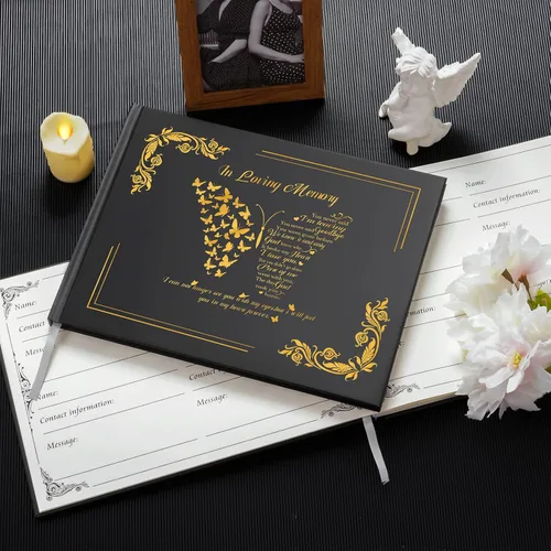 Miniatura 6 de SOITIS Libro de invitados funeral para servicio conmemorativo Celebración de la vida, libro de memoria con decoración, tapa dura, recuerdos
