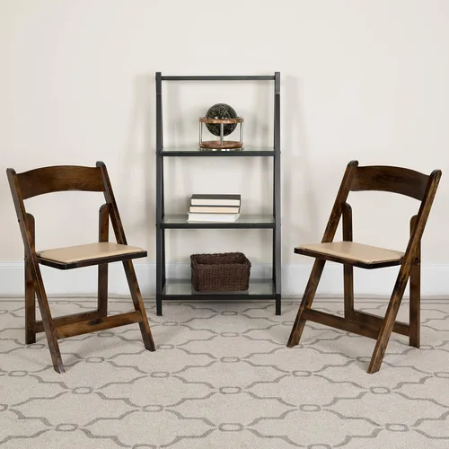 Miniatura 13 de EMMA + OLIVER Paquete de 2 sillas plegables de madera blanca con asiento acolchado de vinilo Blanco