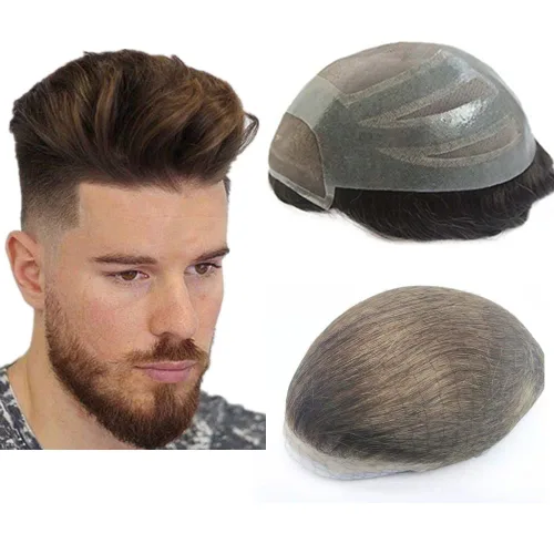 Miniatura 11 de N.L.W.- Peluquín para hombres, piezas de pelo para hombre Sistema europeo de reemplazo de cabello humano virgen para hombres, pieza de cabello