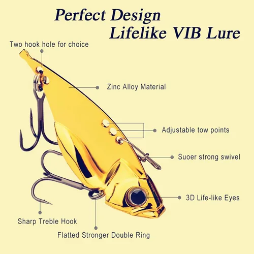 Miniatura 3 de 5 unids/10 señuelos de pesca, cebos de hoja dura de metal VIB, cuchara giratoria de metal cuchara de pesca Crankbaits Swimbaits para trucha Walleye