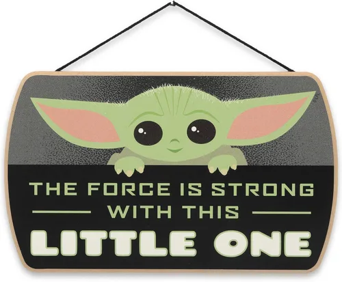 Disney Star Wars: The Mandalorian Baby Yoda Force es fuerte con este pequeño colgante de madera decoración de pared - Grogu, el niño