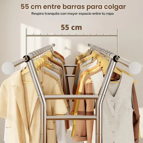 Miniatura 3 de HYSEYY Perchero de ropa resistente, perchero con ruedas para colgar ropa con estantes, carga de 700 libras, armario portátil con ruedas