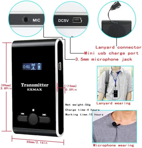 Miniatura 6 de EXMAX Sistema de traducción de equipo de escucha inalámbrico de asistencia para tu iglesia ATG-100T 195MHz para entrenamiento de artes escénicas