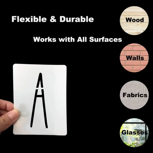 Miniatura 7 de Plantillas de letras del alfabeto de 1 pulgada para pintar, paquete de 70 plantillas de letras y números con letreros para pintar sobre madera