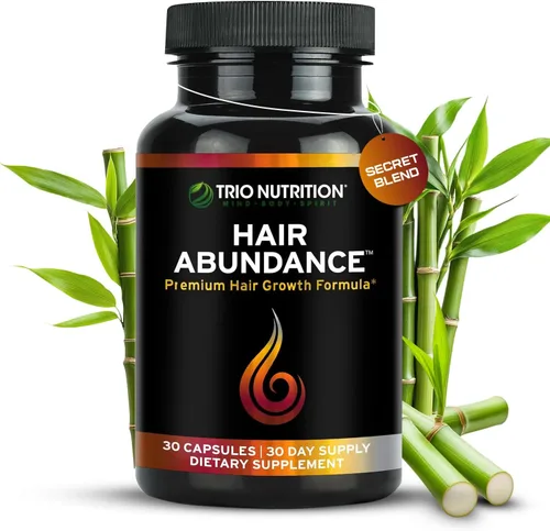 TRIO NUTRITION Abundancia capilar | Suplemento vitamínico natural para el crecimiento del cabello, uñas fuertes y piel suave | Impulsado con