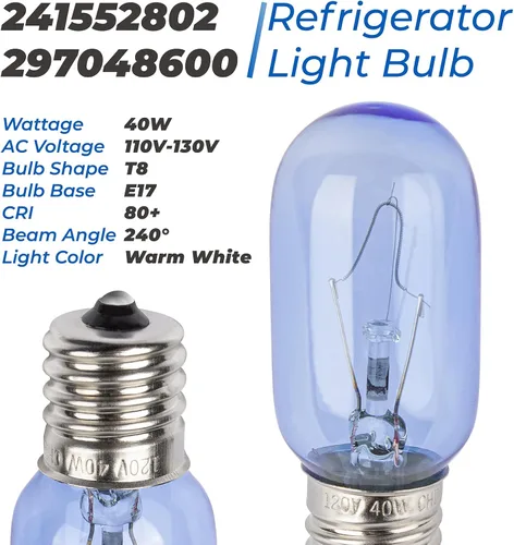 Miniatura 3 de 297048600 241552802 Bombilla de repuesto para refrigerador T8 120V 40W compatible con Whirlpool Electrolux Kenmore Kitchenaid Frigidaire, reemplazo