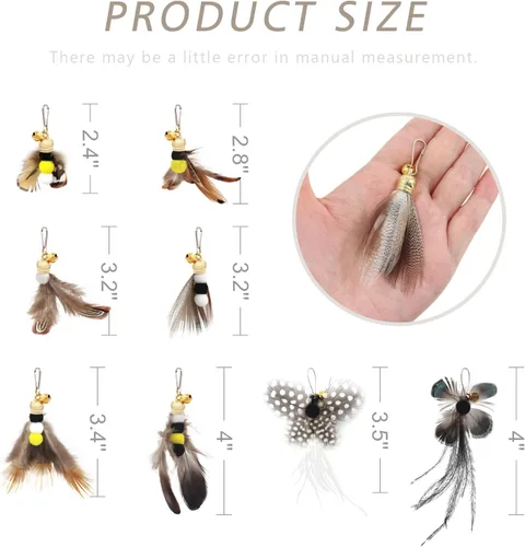 Miniatura 6 de SONGWAY Varita de juguete de repuesto para gatos, 8 piezas de juguetes de insectos para gatos, recambios de juguete de plumas de gato, accesorios