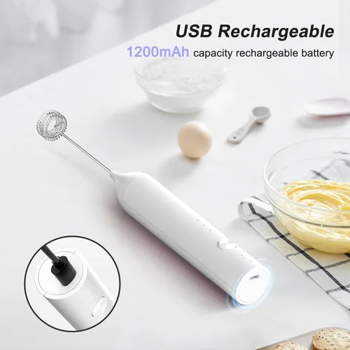 Miniatura 5 de Espumador de leche recargable de ELMWAY, espumador de leche eléctrico de 3 velocidades con mango y accesorios de varita y batidor de huevo