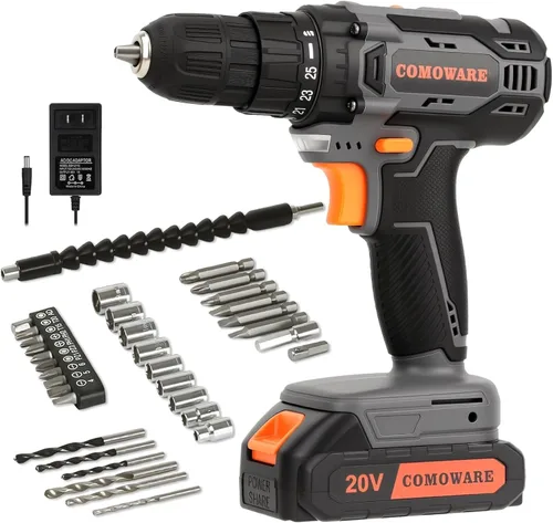 Miniatura 13 de COMOWARE - Juego de herramientas para el hogar rosa con taladro inalámbrico de 20V, juego de 120 piezas de herramientas manuales para mujeres, juego