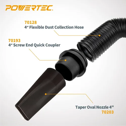 Miniatura 3 de POWERTEC Kit de manguera flexible de recolección de polvo 70207V, 4 pulgadas de diámetro