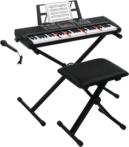 Miniatura 8 de GLARRY Juego de teclado de piano electrónico portátil de 61 teclas con pantalla LCD, soporte, micrófono, auriculares, soporte, banco, modos