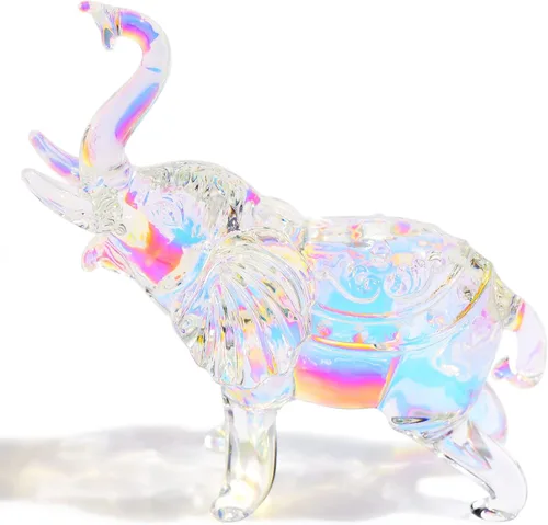 YWHL Linda Figurilla de Vidrio de Cristal de Elefante, Regalos Coleccionables para Mujeres Amantes de los Elefantes, Estatua de Animal para Arco iris