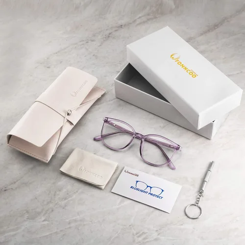 Miniatura 7 de FONHCOO - Lentes con bloqueo de luz azul de moda, redondos, TR90, transparentes, gafas anti UV para computadora para mujeres y hombres Púrpura