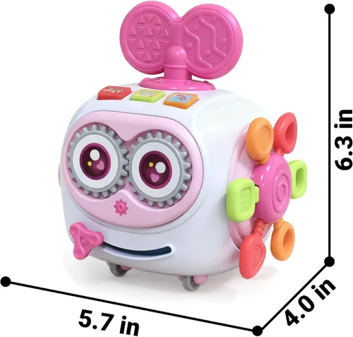 Miniatura 7 de Juguetes para niñas de 1 año, cubo musical ocupado para niños pequeños de 1 a 3 años, cubo de actividades Montessori 6 en 1 con luces y sonidos, Rosa