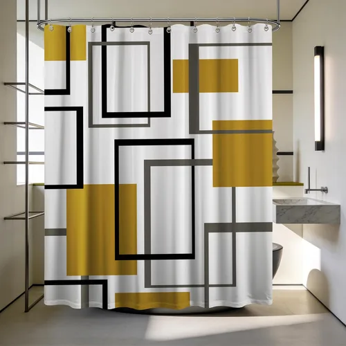 Miniatura 45 de Cortina de Ducha en Blanco y Negro Geométrica Cortinas de Ducha para Decoración de Baños de Hombres Juego de Cortina de Baño en Negro Blanco y Gris