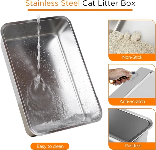 Miniatura 2 de Citylife Caja de Arena para Gatos de Acero Inoxidable con Tapa, XL Extra Grande Cerrada Removible Caja de Arena de Metal con Pala para Arena