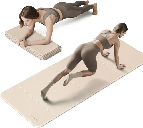 Miniatura 10 de PAIDU Esterilla de yoga plegable para fitness, extra gruesa de 2/5 pulgadas (0.394 in) TPE antideslizante certificado SGS 75 x 26 pulgadas extra
