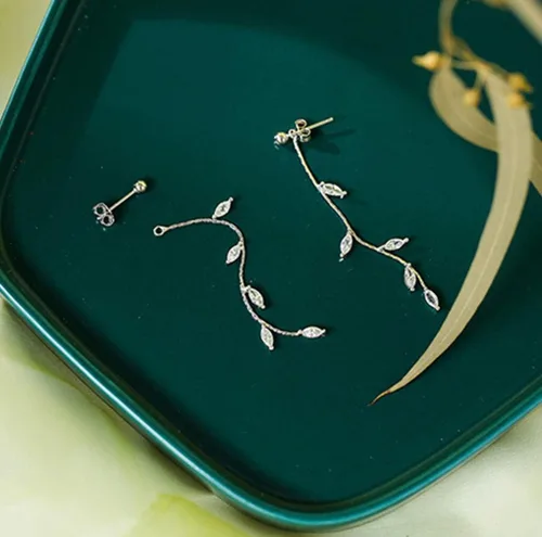 Miniatura 5 de SLUYNZ Solid 925 Sterling Silver Droplet Dangle Earrings Chain for Women Teens Olive Leaf Wedding Dangle Earrings Bridal Earrings