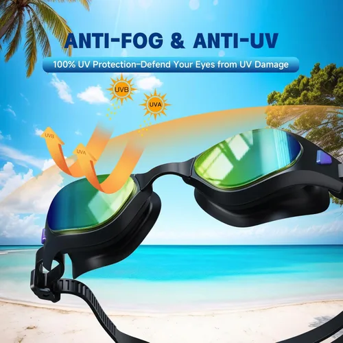 Miniatura 2 de Swim Goggles – Anti-Fog, UV Protection, Leak-Proof & Comfort Fit, Wide View Swim Goggles for Women Men Adult Youth Negro