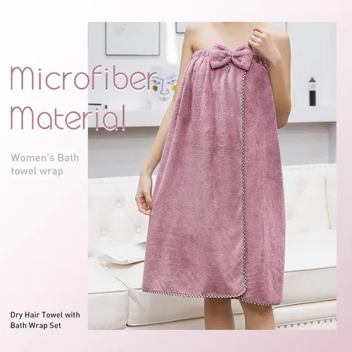 Miniatura 4 de Toalla de baño de microfibra para mujer, ajustable, suave, con toalla para el pelo, para ducha, después del cuerpo y la cabeza, súper absorbente