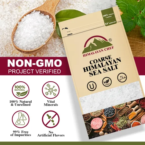 Miniatura 6 de Himalayan Chef Sal marina, granos gruesos, bolsa resellable de 48 onzas – Sal totalmente natural y cosechada a mano sin refinar, sin gluten, sal