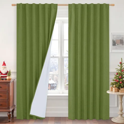 Miniatura 67 de LAMIT Cortinas de lino natural 100 % opacas para ventana, para dormitorio, 45 pulgadas, cortinas térmicas con textura de lino estilo granja