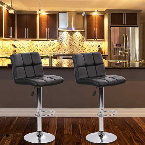 Miniatura 7 de Dkeli Juego de 2 taburetes de bar giratorios de altura ajustable con respaldo de piel sintética duradera, silla de comedor moderna y alta para sala