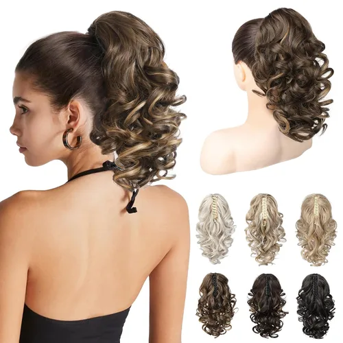 REECHO Extensión de Cola de Caballo de 12", Clásica Suelta Rizada Ondulada con Clip de Garra, Extensiones de Cabello de Colas de Caballo para Mujer